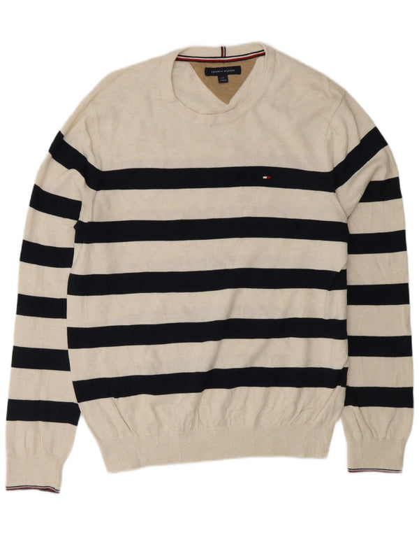 TOMMY HILFIGER Suéter masculino com gola redonda grande listrado branco