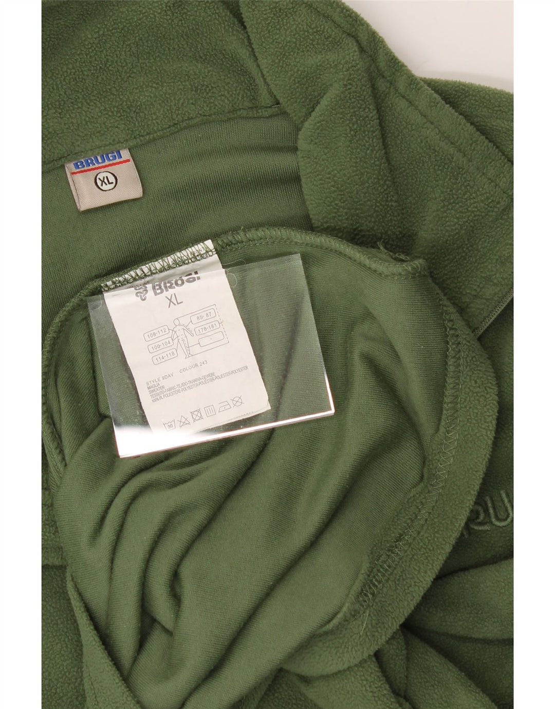 BRUGI Mens Zip Neck Fleece Jumper XL Green Polyester Vintage Brugi and Second-Hand Brugi from Messina Hembry 