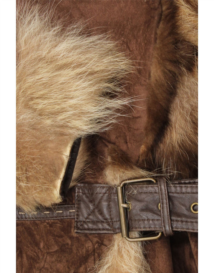 Sobretudo feminino de camurça Rene Derhy Reino Unido 14 couro marrom médio