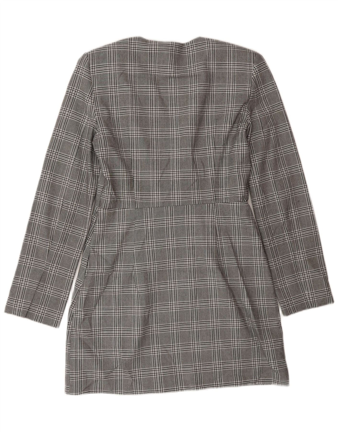 Vestido feminino Zara de manga comprida UK 12 poliéster xadrez cinza médio