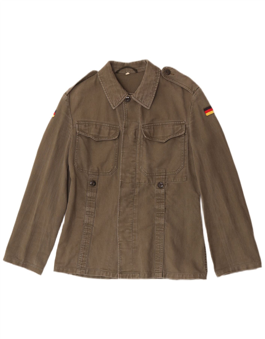 Camisa militar feminina vintage Reino Unido 10 pequena cáqui