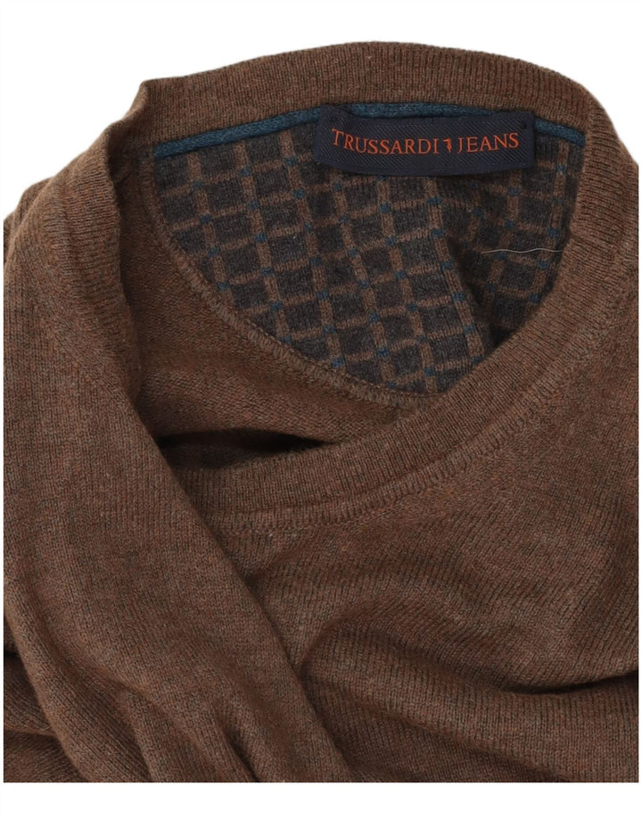 Suéter masculino Trussardi Jeans com gola redonda, marrom médio