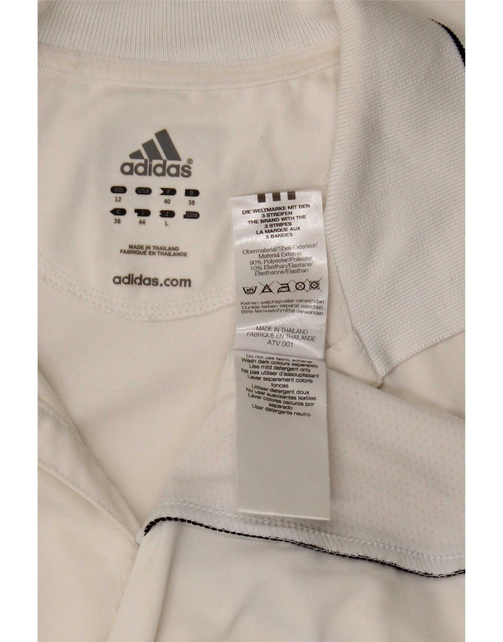 Camisa polo feminina Adidas UK 12 médio branco colorblock poliéster