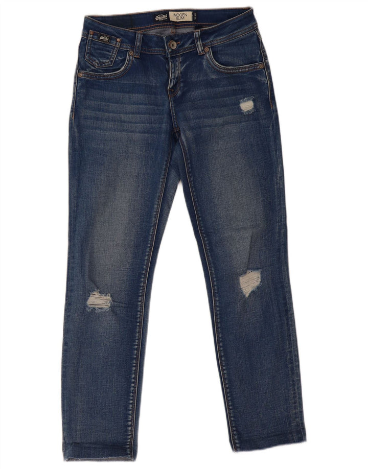 Calça jeans feminina SUPERDRY Imogen desgastada slim W26 L26 algodão azul