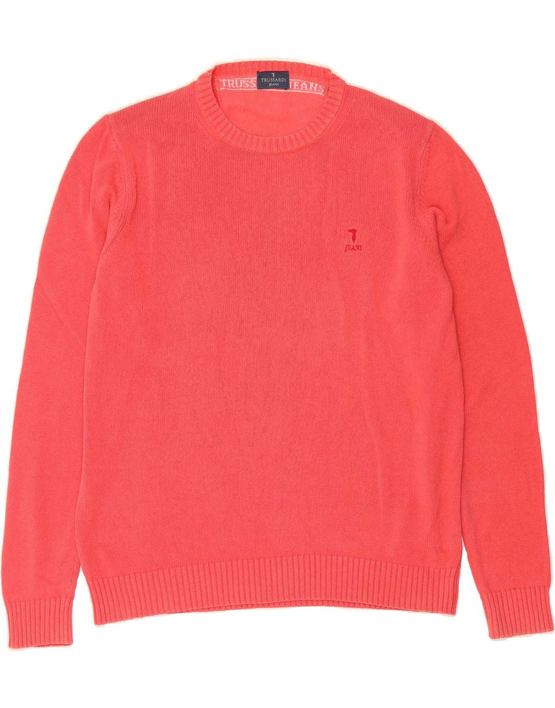 TRUSSARDI JEANS Mens Crew Neck Jumper Sweater Large Pink Cotton Vintage Trussardi Jeans and Second-Hand Trussardi Jeans from Messina Hembry 