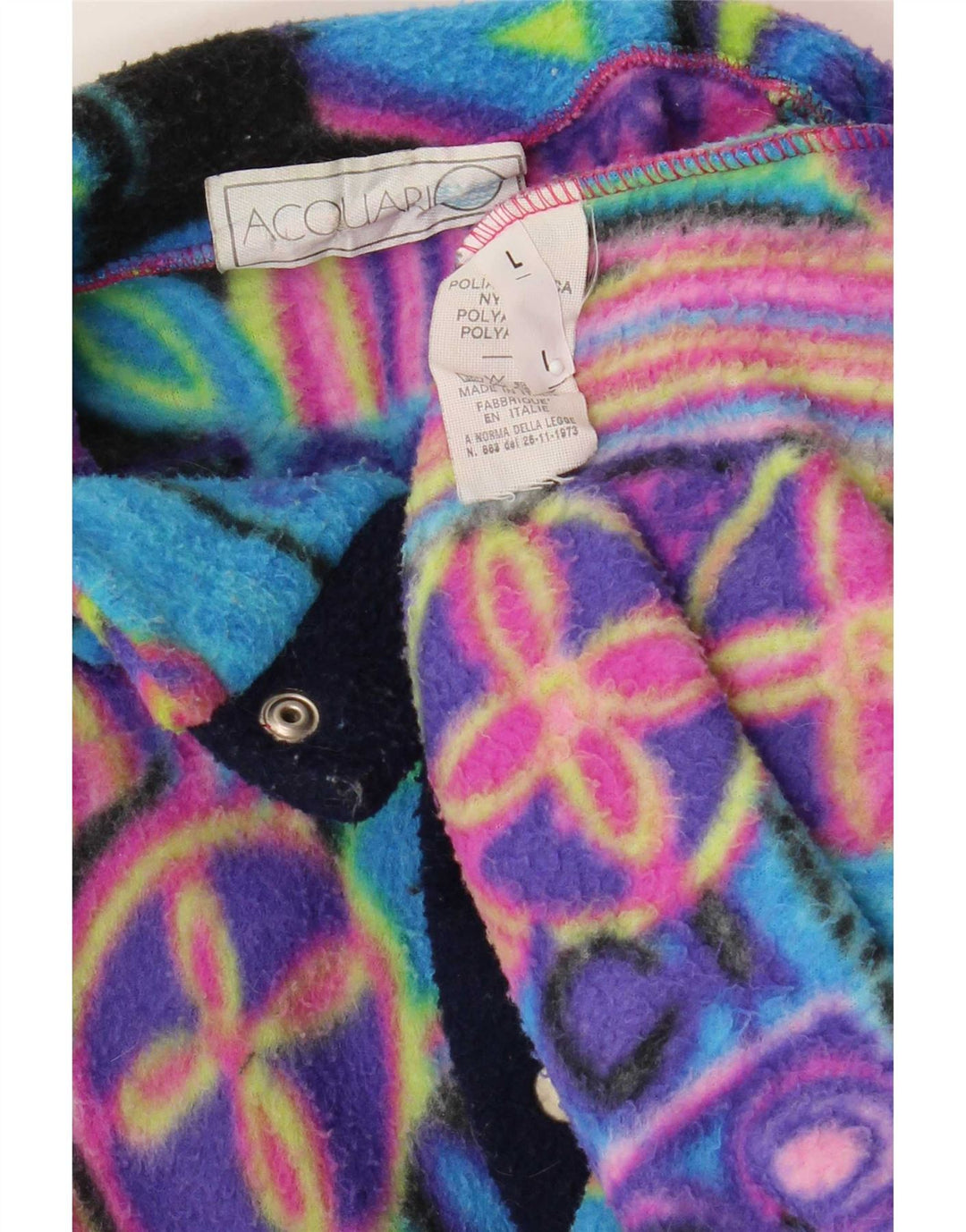 Vintage masculino Anorak Fleece Jumper grande poliamida geométrica multicolorida