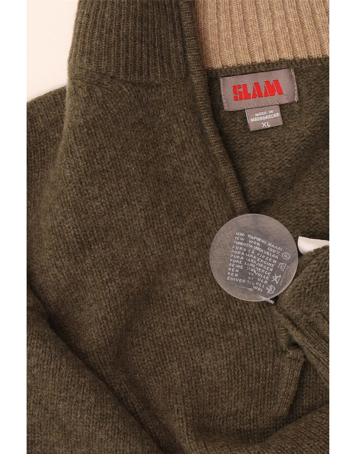 Suéter masculino Slam com zíper e gola XL em lã virgem cáqui