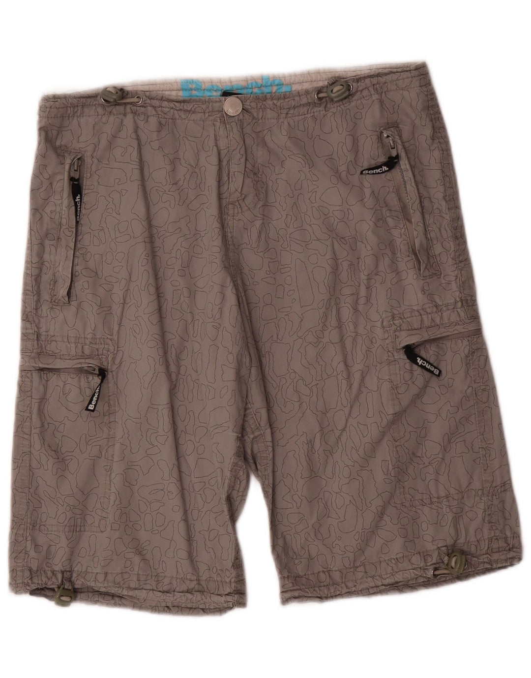 BENCH Mens Cargo Shorts W28 Pequeno Algodão Geométrico Cinza