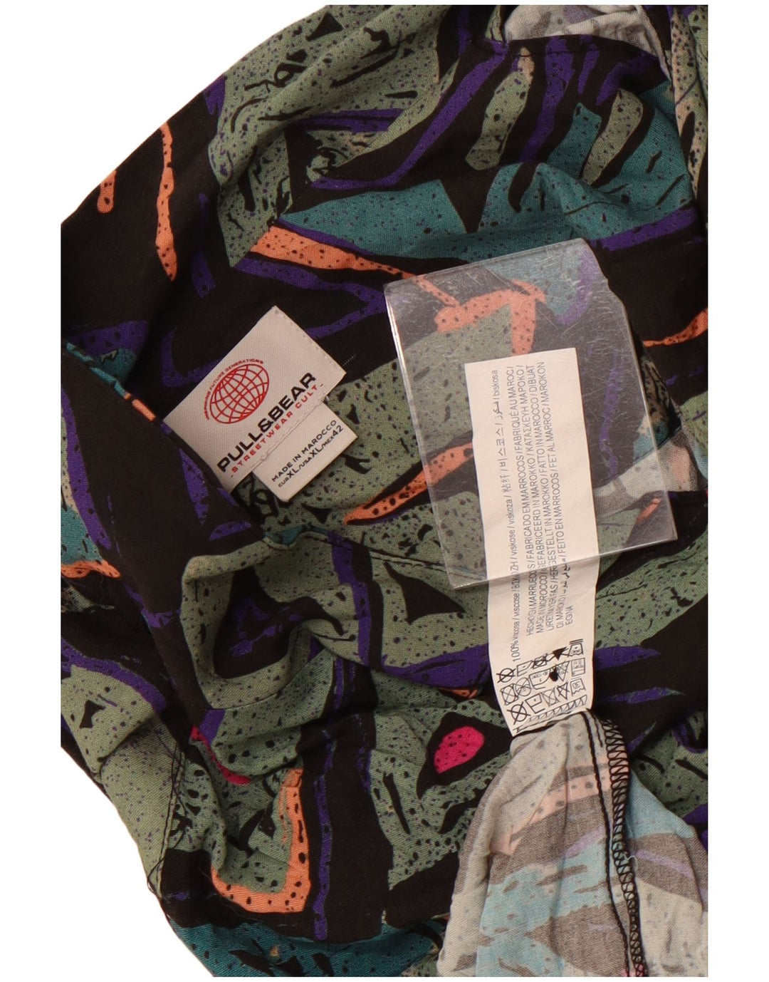 Camisa masculina de manga curta Pull & Bear XL viscose geométrica multicolorida