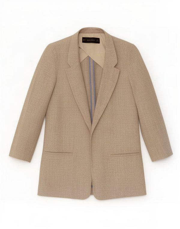 Zara Womens Oversized Open Blazer Jacket Reino Unido 6 XS Bege Linho