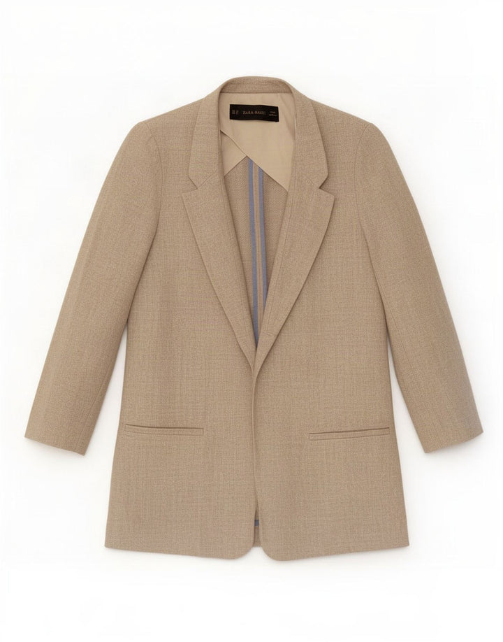 Zara Womens Oversized Open Blazer Jacket Reino Unido 6 XS Bege Linho