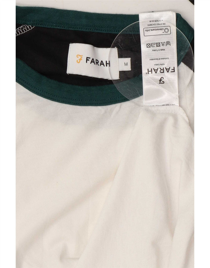 Farah Camiseta masculina de manga comprida, algodão colorblock branco médio