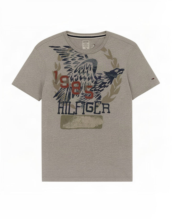 Tommy Hilfiger Camiseta masculina gráfica Top algodão manchado cinza médio