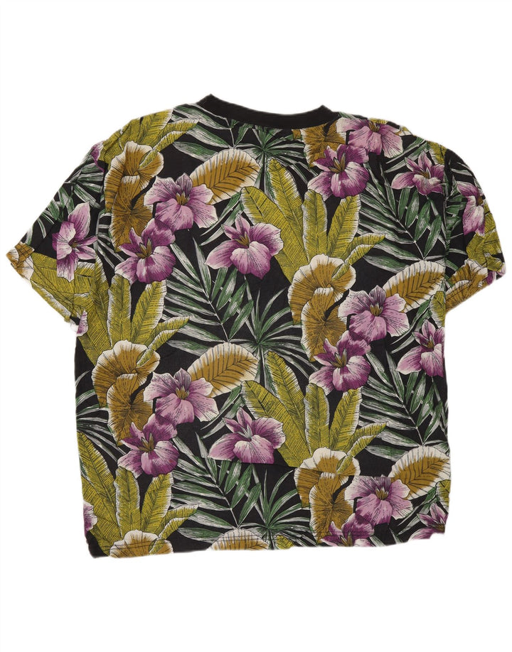 Camiseta masculina vintage top médio rayon floral multicolorido