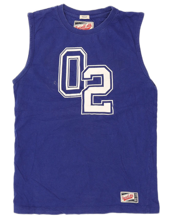 Russell Athletic Mens Colete Gráfico Top Médio Algodão Azul