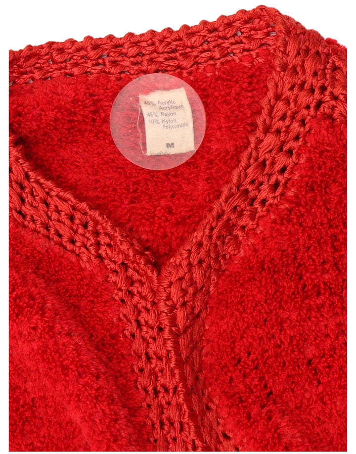 Suéter Cardigan Feminino Vintage Reino Unido 14 Acrílico Vermelho Médio