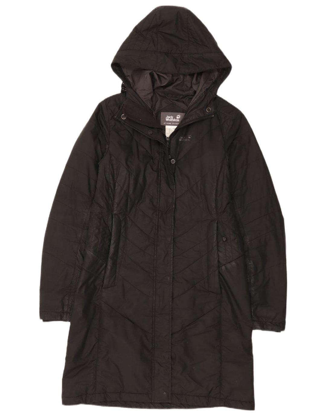 Casaco acolchoado com capuz feminino Jack Wolfskin Reino Unido 10 pequeno poliéster preto