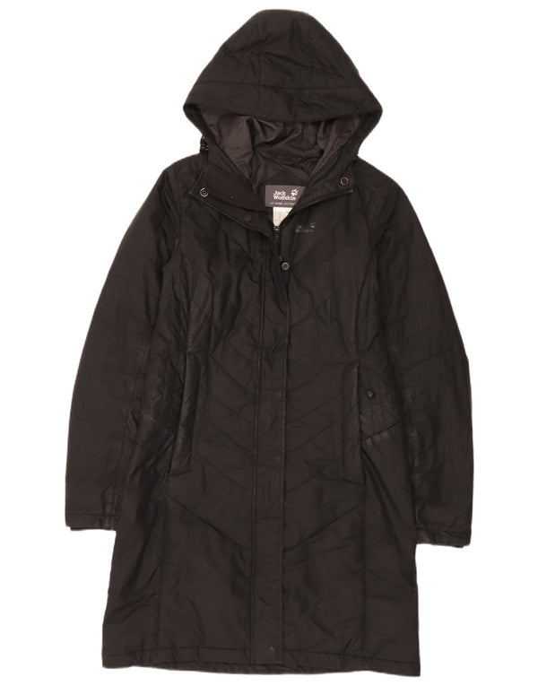 Casaco acolchoado com capuz feminino Jack Wolfskin Reino Unido 10 pequeno poliéster preto