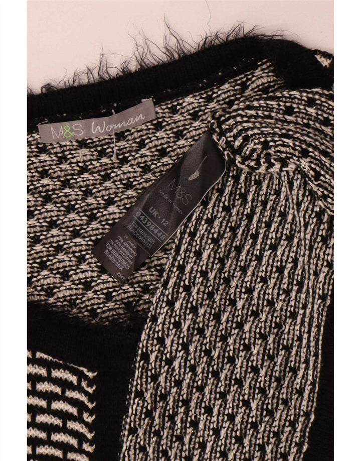 Suéter cardigã feminino Marks & Spencer UK 12 médio preto geométrico