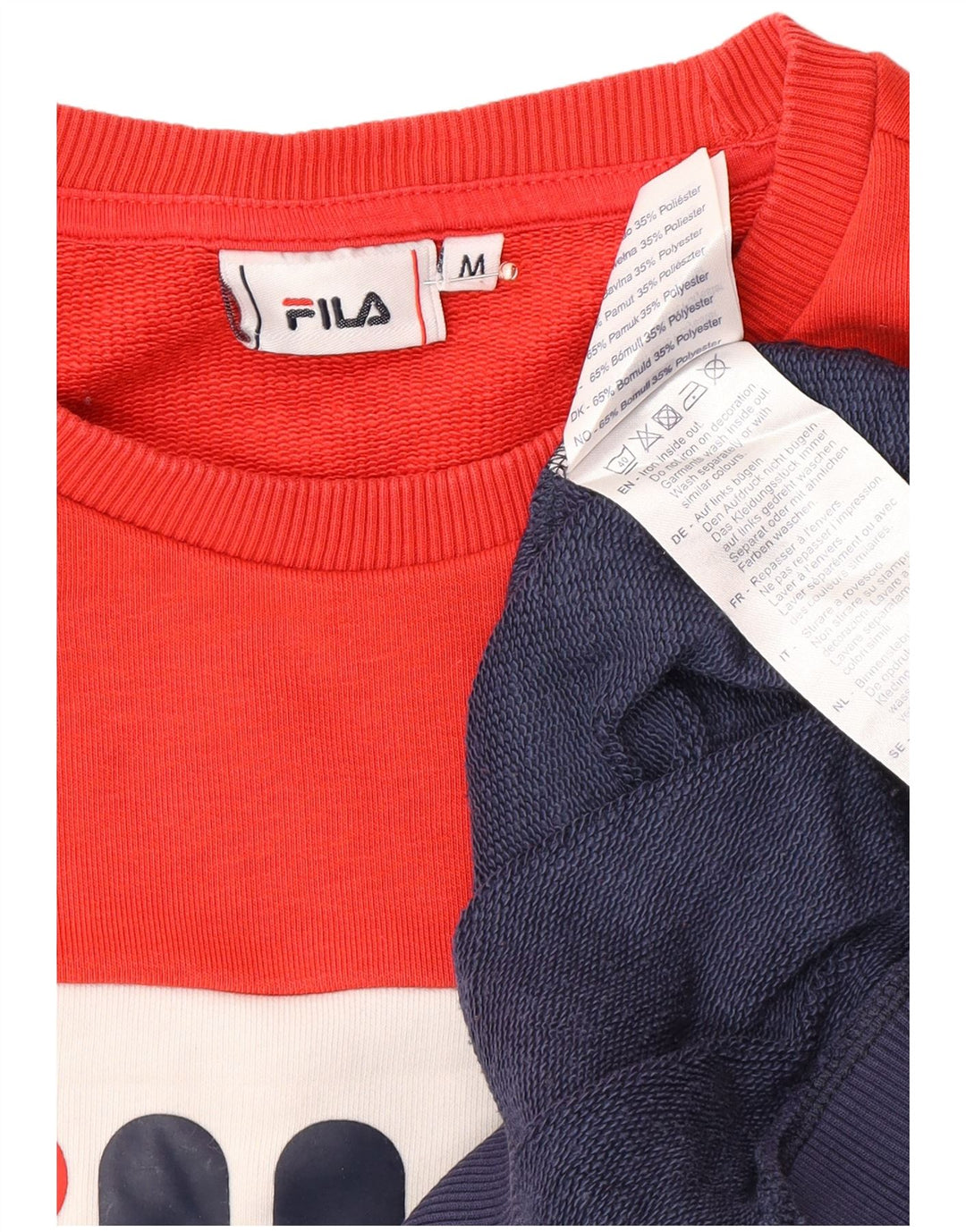 FILA feminino gráfico moletom jumper UK 14 médio azul marinho colorblock