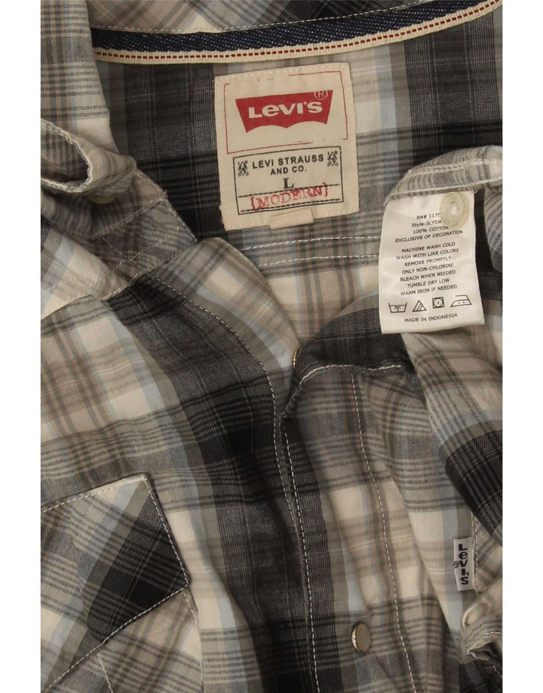 Camisa masculina moderna de manga curta Levi's grande algodão xadrez cinza