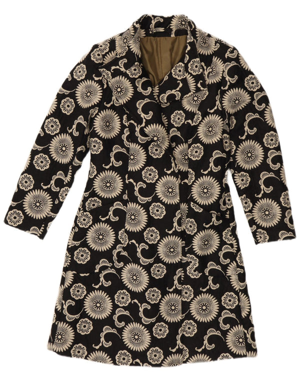 Sobretudo feminino vintage UK 12 médio preto floral
