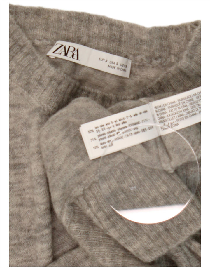 Suéter feminino Zara com gola tartaruga grande, Reino Unido, 10 lã cinza pequena