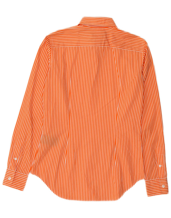 Camisa Slim Fit Feminina Ralph Lauren US 2 XS Laranja Riscas de Giz de Algodão