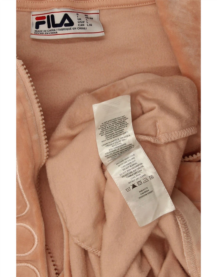 Suéter feminino Fila com capuz e zíper gráfico com gola e zíper Reino Unido 16 grande poliéster rosa