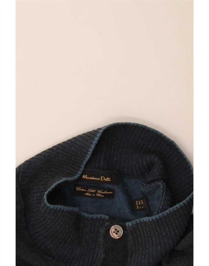 Suéter masculino Massimo Dutti com gola redonda, grande algodão azul marinho