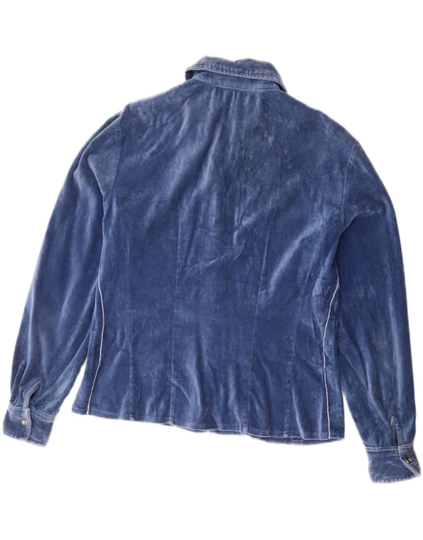 Camisa feminina de veludo VINTAGE UK 14 azul médio