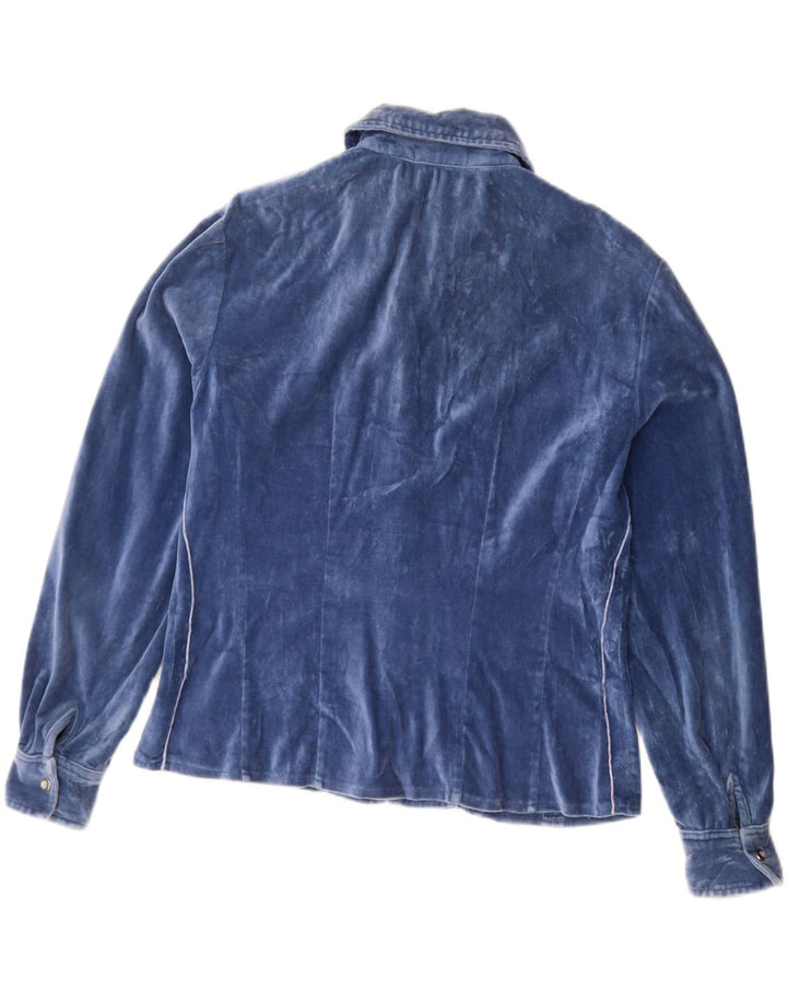 Camisa feminina de veludo VINTAGE UK 14 azul médio