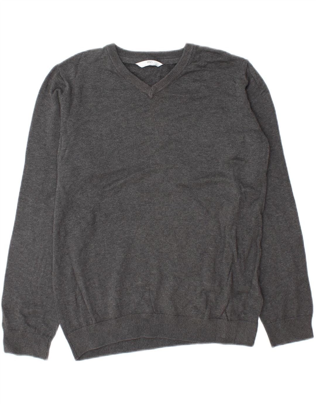 MARKS & SPENCER Boys V-Neck Jumper Sweater 14-15 Years Grey Cotton Vintage Marks & Spencer and Second-Hand Marks & Spencer from Messina Hembry 
