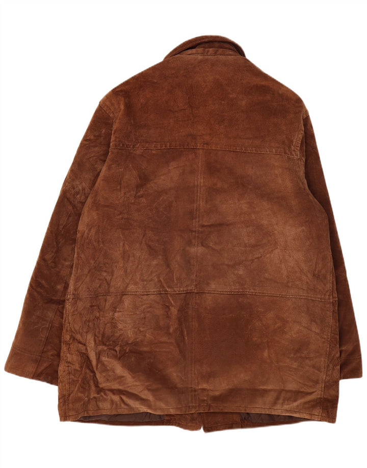 Casaco corta-vento masculino vintage de camurça IT 56 3XL couro marrom