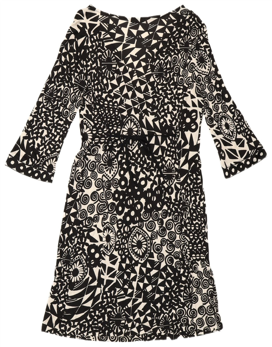 Vestido feminino Marella manga 3/4 linha A Reino Unido 12 médio preto geométrico