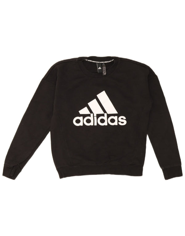 Adidas feminino gráfico oversized moletom jumper reino unido 4/6 xs algodão preto