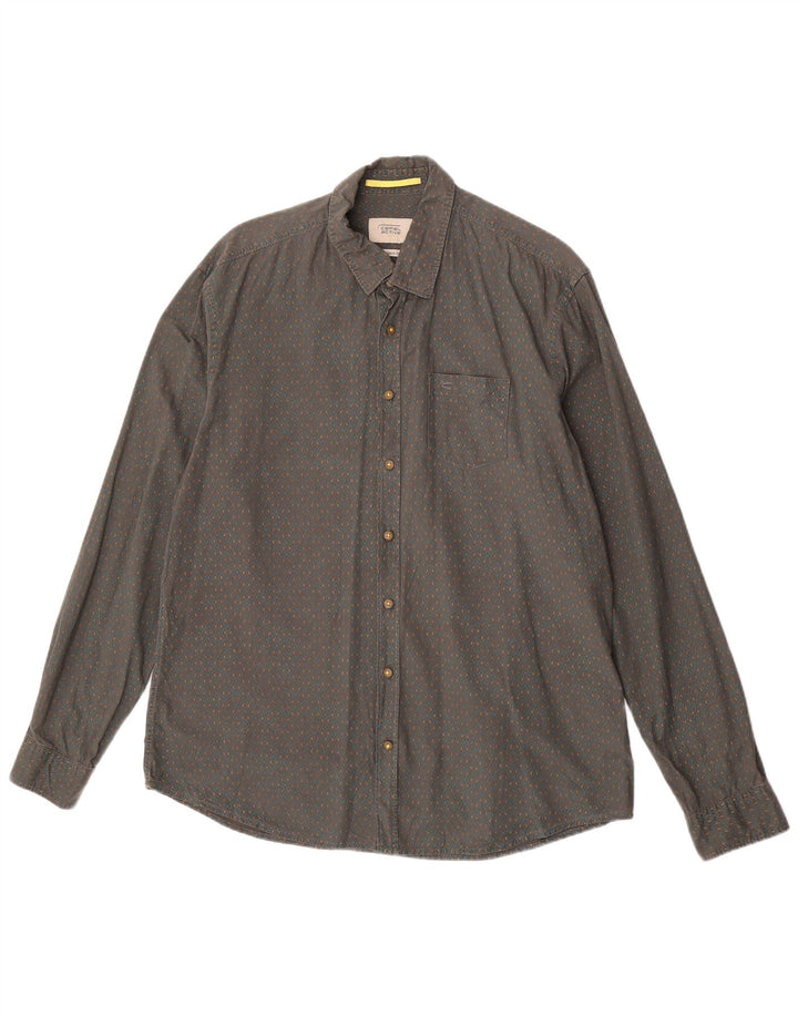Camisa masculina Camel Active com ajuste moderno, algodão geométrico cinza grande