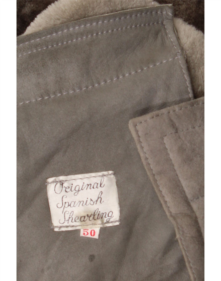 Jaqueta masculina vintage de shearling EU 50 grande cinza shearling