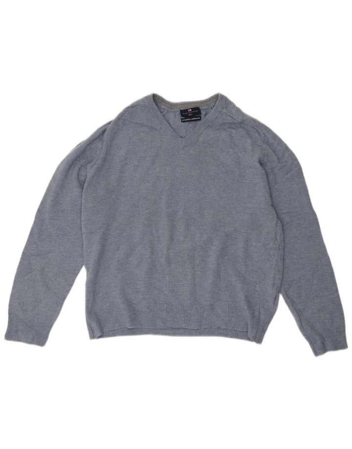 Suéter masculino Marks & Spencer Blue Harbor com decote em V azul médio