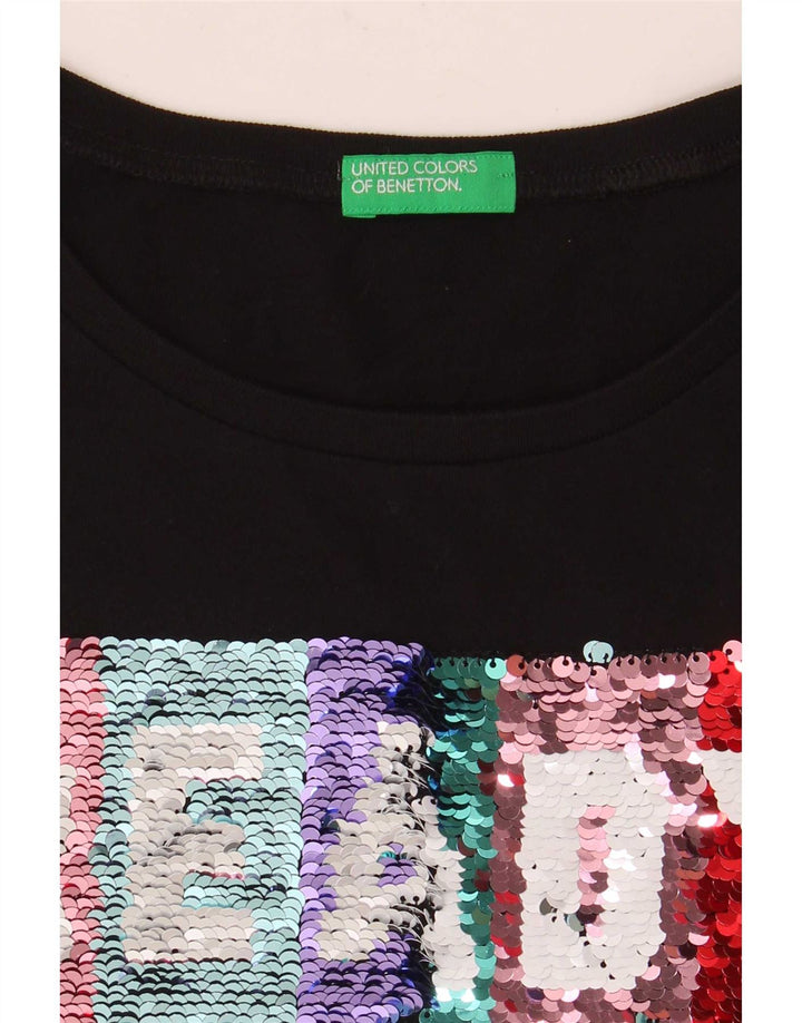 Camiseta feminina gráfica Benetton UK 10 pequena preta