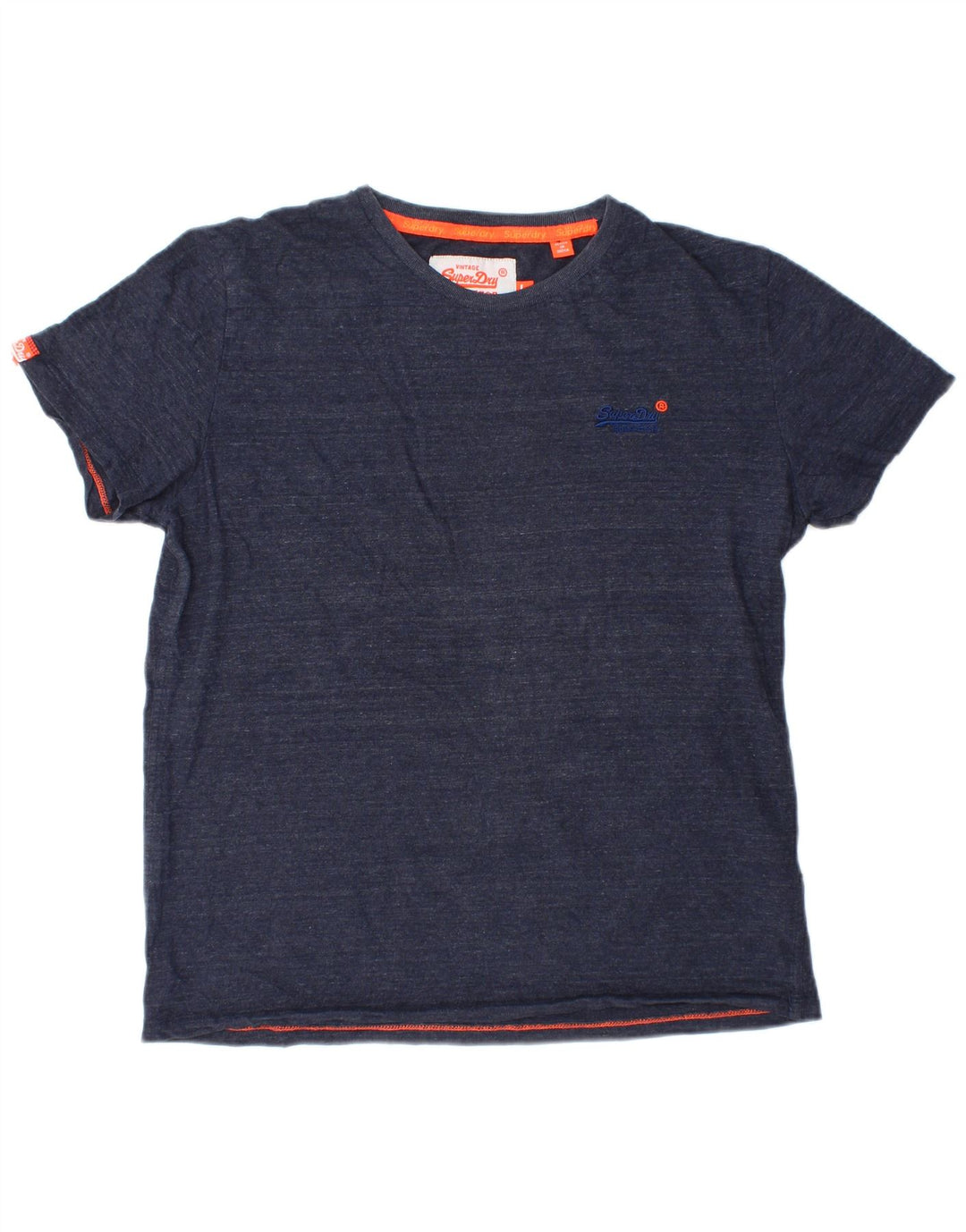 Camiseta feminina Superdry UK 16 grande algodão manchado azul marinho