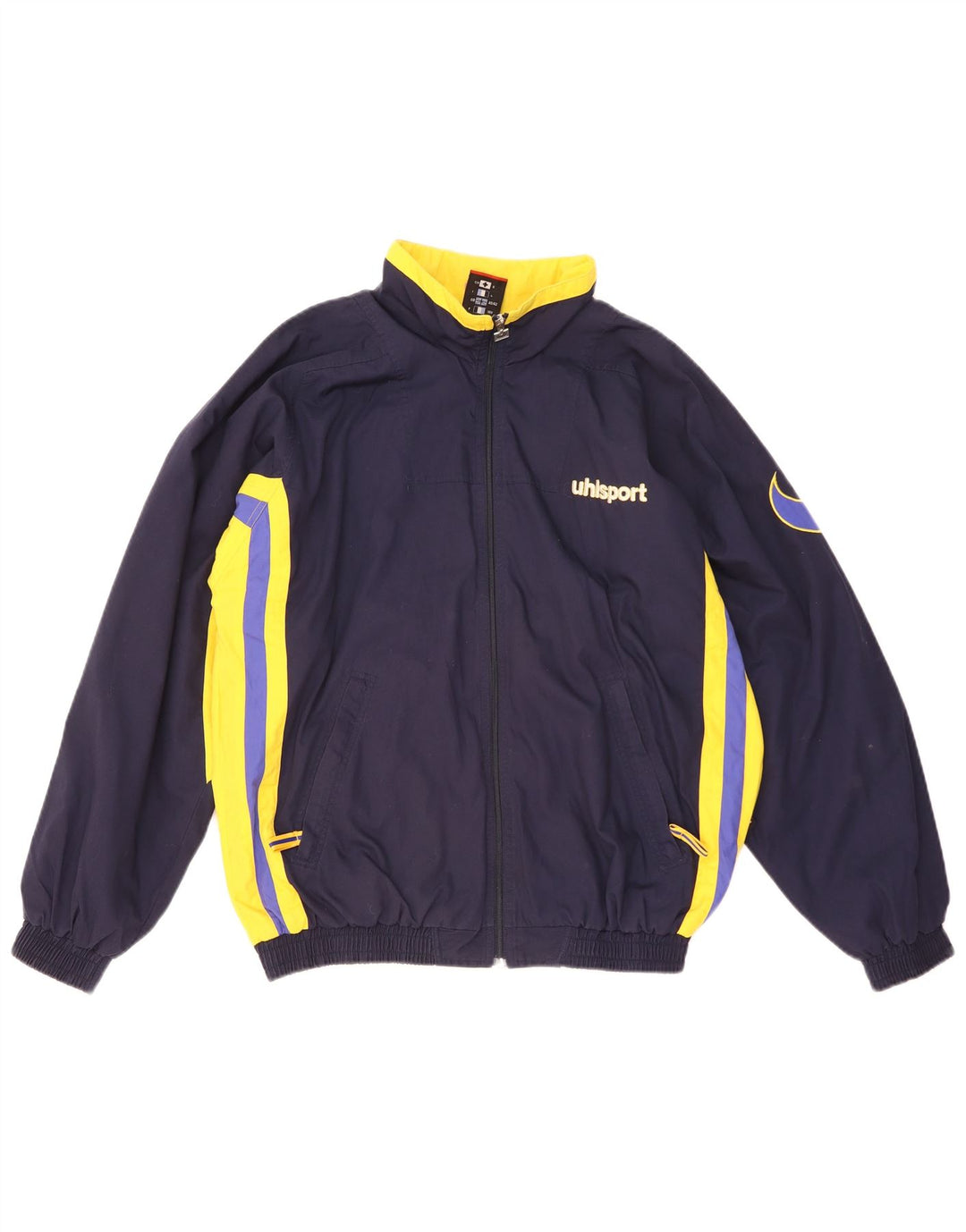 Jaqueta masculina Uhlsport com agasalho gráfico médio azul marinho bloco colorido