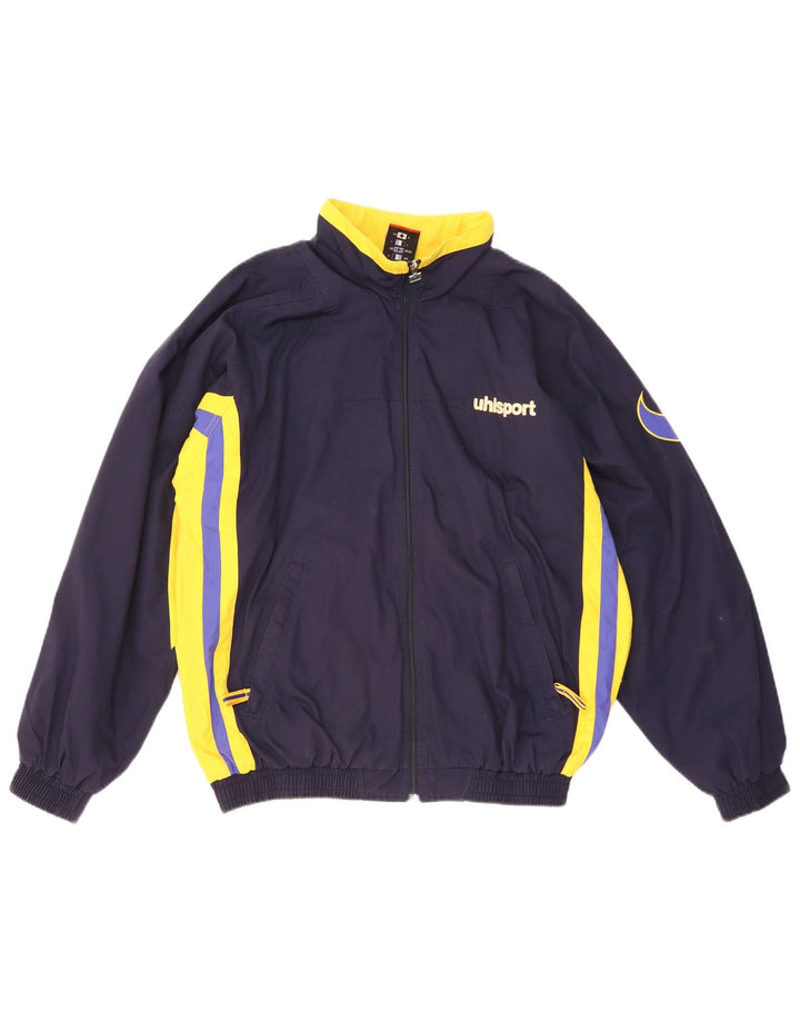 Jaqueta masculina Uhlsport com agasalho gráfico médio azul marinho bloco colorido