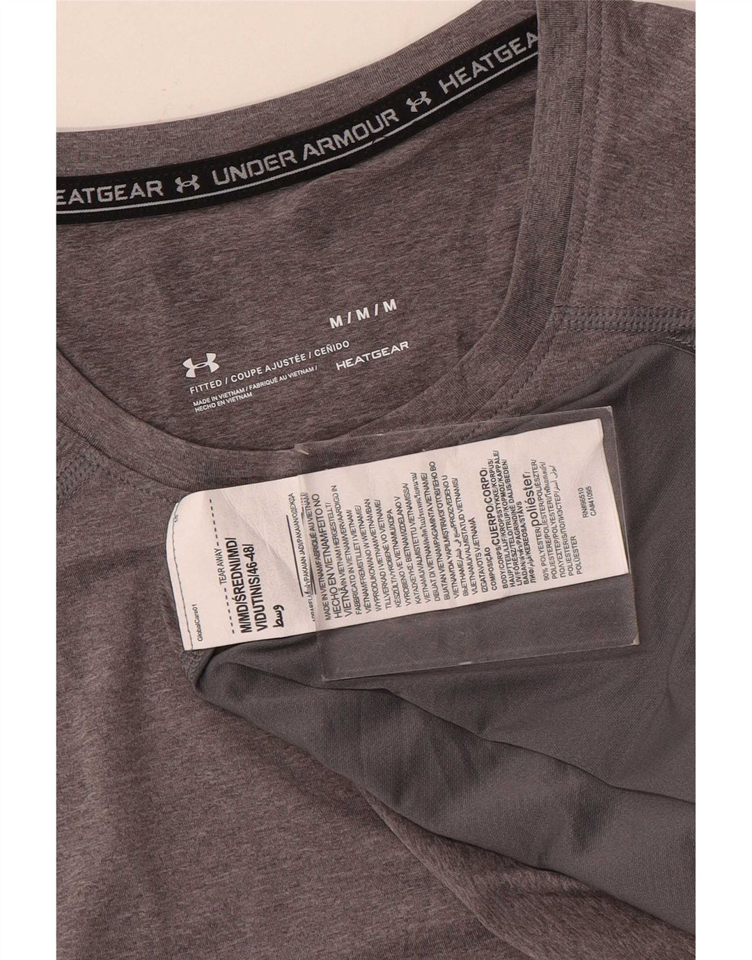 Camiseta masculina Under Armour Heat Gear Top cinza médio manchado de poliéster