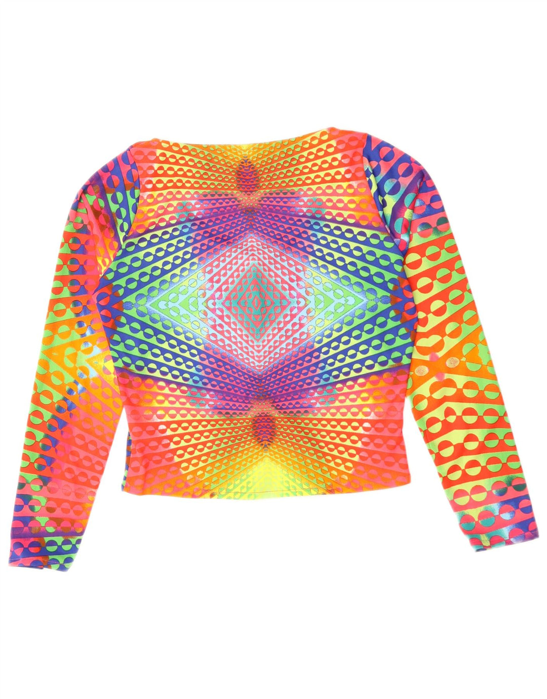 Top cropped feminino Naracamicee UK 12 seda geométrica média multicolorida