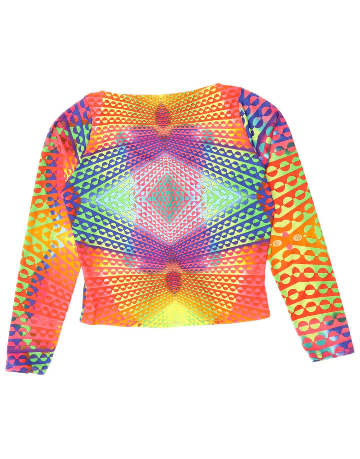 Top cropped feminino Naracamicee UK 12 seda geométrica média multicolorida