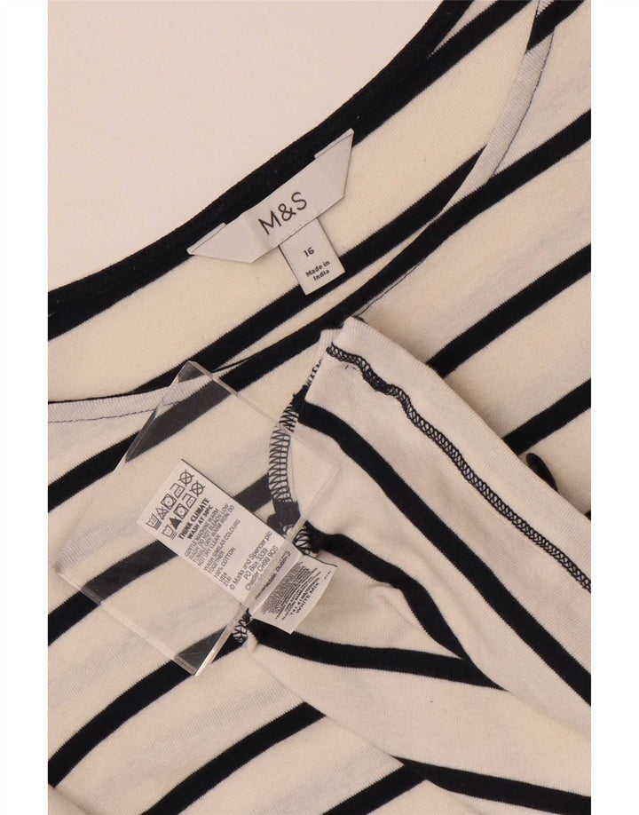 Top feminino Marks & Spencer manga 3/4 Reino Unido 16 grande algodão listrado branco