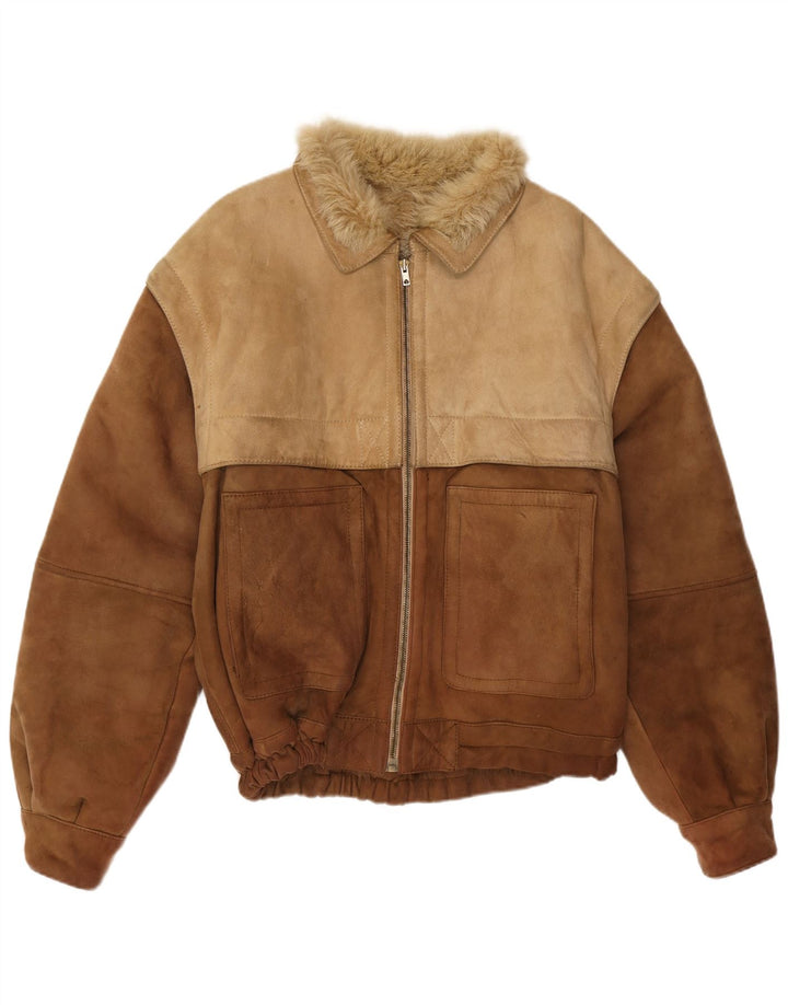 Jaqueta bomber masculina vintage IT 54 2XL marrom colorblock inverno