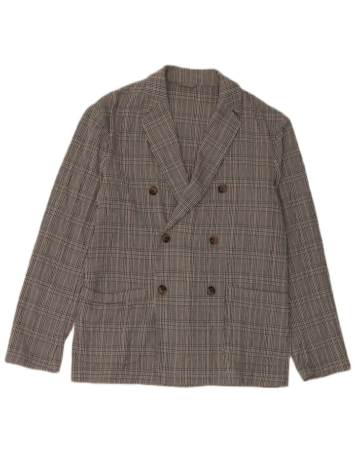 Jaqueta blazer masculina Zara com peito duplo Reino Unido 38 algodão xadrez preto médio