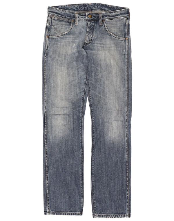 Wrangler feminino Crank Straight Jeans W32 L34 azul algodão